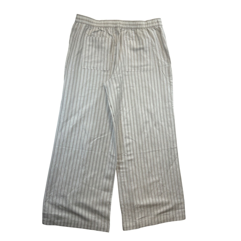 LOFT‎ Pants Womens XLT Beige White Metallic Thread Striped Wide Leg Linen Blend - Picture 2 of 8